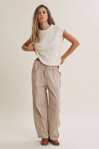 ALL ABOUT COMFORT ELASTIC STRIPE COTTON BARREL PANTS: DK. GREEN / M