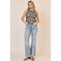 The Celeste Floral Crochet Lace Top: Black.Off White – Monochrome Sleeveless Feminine Blouse