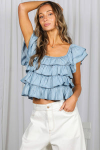 Savannah Chambray Ruffle Top