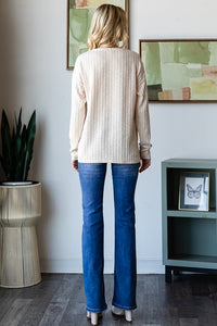 Alissa V Neck Casual Ribbed Long Sleeve Top: Oatmeal