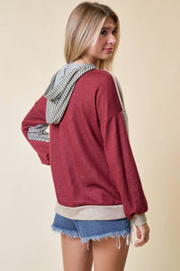 All the Time Color Block Striped Hoodie: TAUPE/BRICK