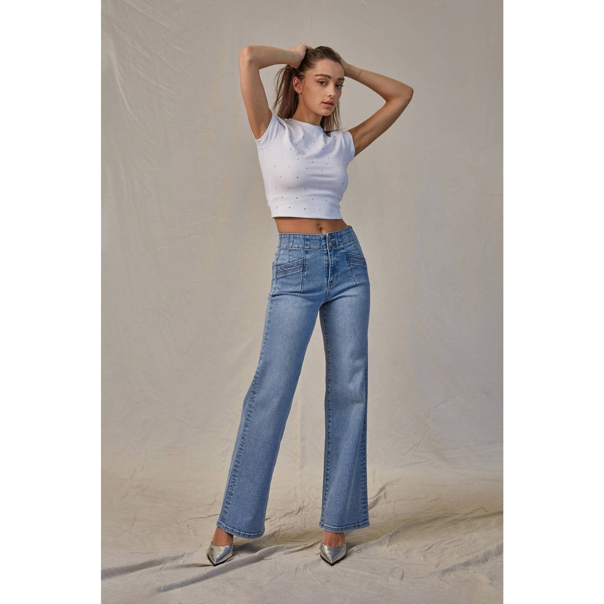 Mica Denim "Maris" High Rise Wide Leg Jeans – Light Wash Denim
