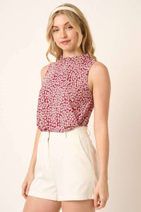 Gemma DItsy Floral Print Sleeveless Blouse: Magenta