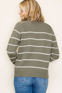 Rosalind Striped Crew Neck Pullover Sweater – Cozy Long Sleeve Knit Top