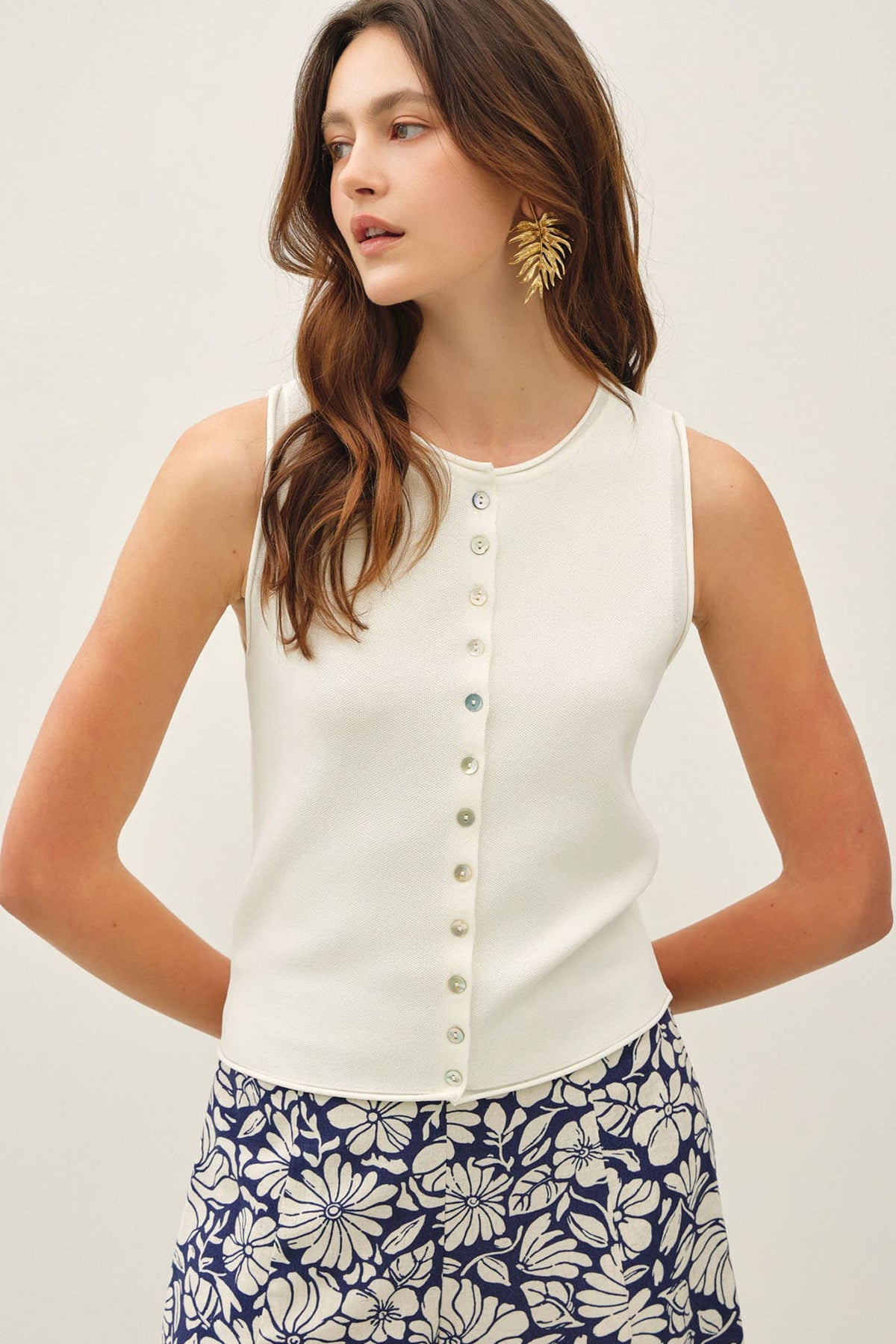 The Kaia Button Front Vest Top – Cropped Sleeveless Lightweight Viscose Blend