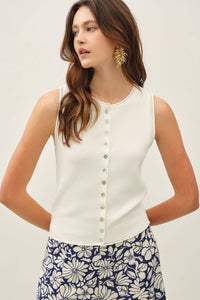 The Kaia Button Front Vest Top – Cropped Sleeveless Lightweight Viscose Blend