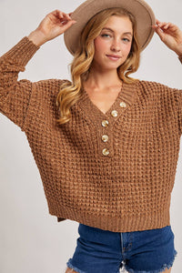 THERMAL HENELY SWEATER TOP: BEIGE / M/L