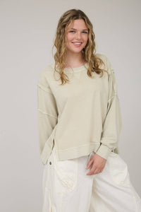 The Dahlia Vintage Wash Crewneck Top: Oatmeal