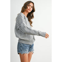 Cloud Stripe Crewneck Sweater-BMW8384: NAVY / IVORY / S