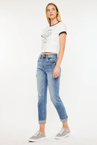 KanCan High Rise Cuffed Slim Straight: Medium Wash