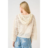 CROCHET LACE BOHO LONG SLEEVE HOODIE TOP: NATURAL / S-M-L(2-2-2)
