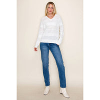 Staccato Snowdrift Pointelle Knit Sweater – V-Neck Textured Pullover | Northern Belle Boutique
