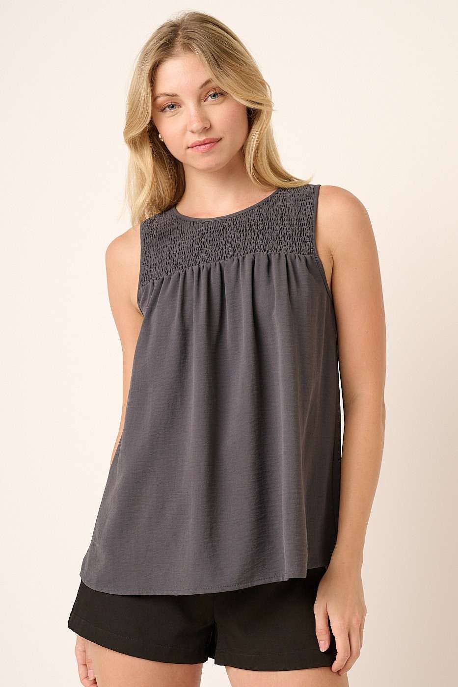 The Hadley Airflow Tank – Smocked Yoke Sleeveless Blous