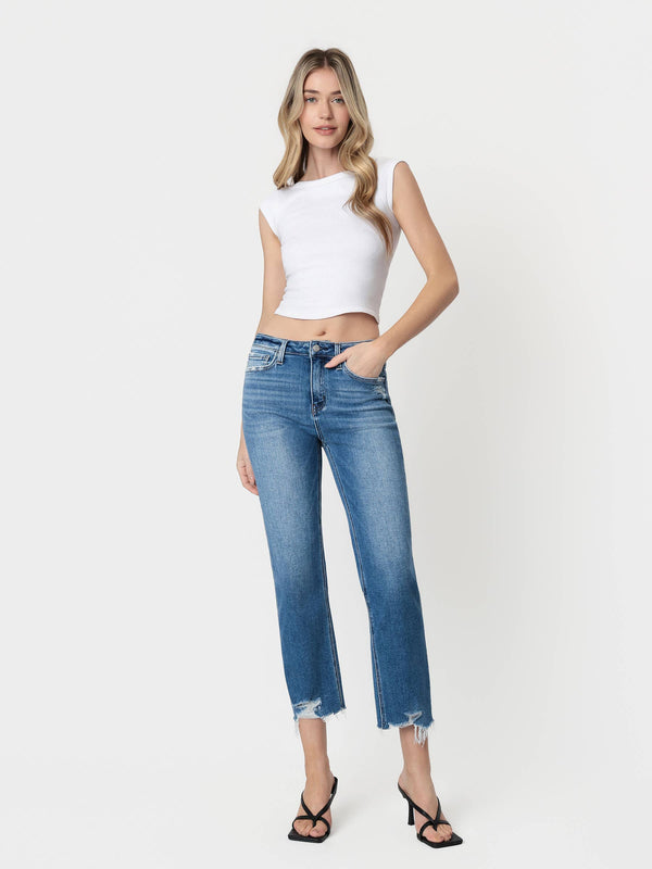 Lovervet "Lennon" High Rise Crop Straight: Medium Wash