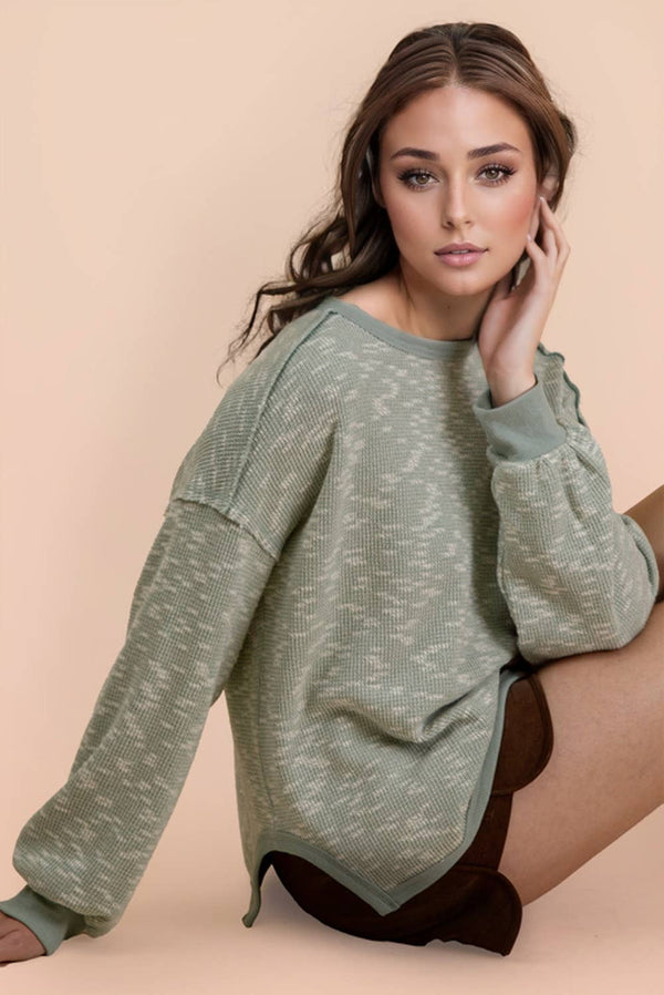 Willow Oversized Textured Knit Casual Top: Sage