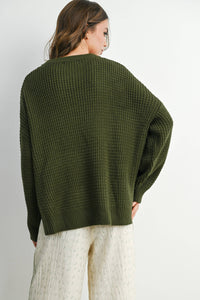 Everyday Essential Waffle Knit Sweater: Olive