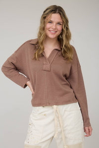 Cranberry Lane Collared Knit Top – Relaxed Raw-Edge Holiday Pullover | Northern Belle Boutique