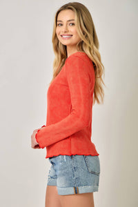 61364 Washed Thermal Essential Top: Green Apple / Small