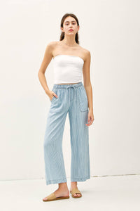 Sky Blue Striped Wide-Leg Pants | Casual Chic Elastic Waist Pants