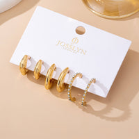 Gold Huggie & Dome Hoop Earring Trio – Rhinestone Half Band Layered Set