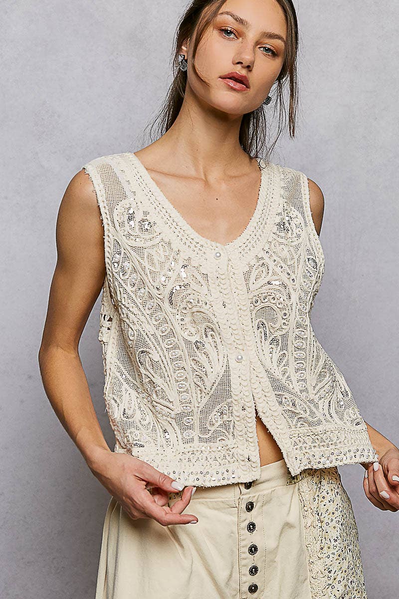 Heirloom Lace Crochet Vest: Natural