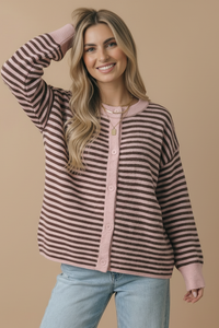 Pink Mocha Stripe Cardigan