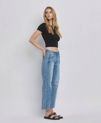 Vervet By FLying Monkey "Katie"  Barrel Leg Jeans – Cropped Seam Detail Denim