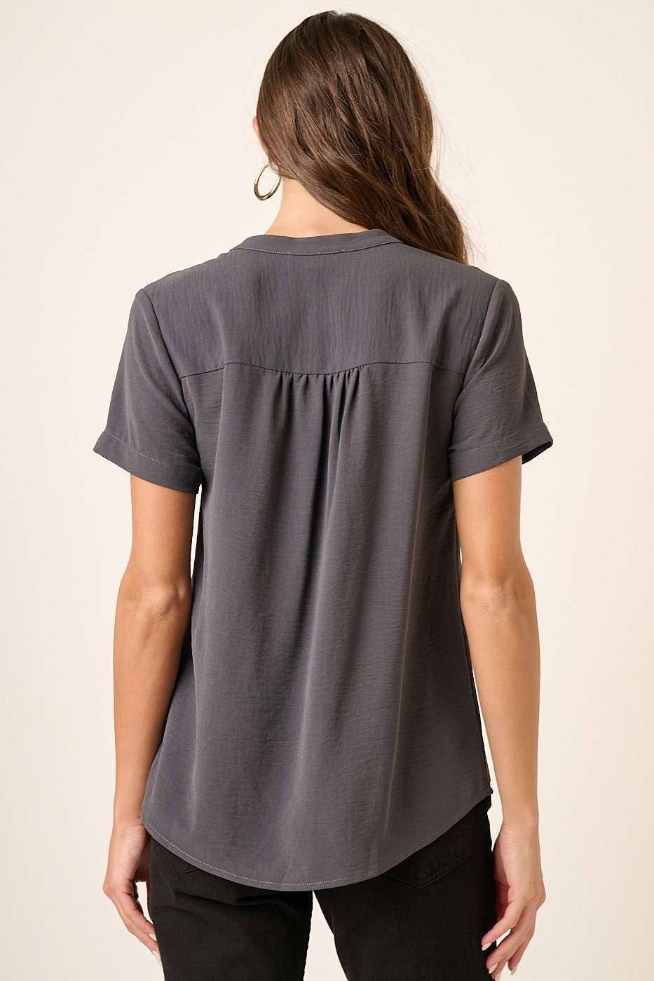 The Emerson Airflow Blouse – Mandarin Collar Woven Top