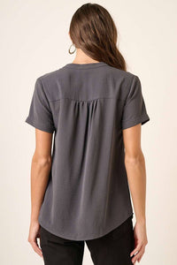 The Emerson Airflow Blouse – Mandarin Collar Woven Top