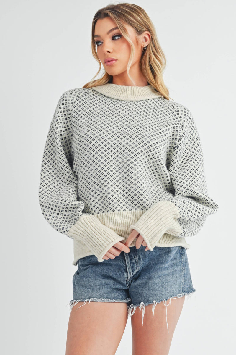 Mira Cozy Mock Neck Oversized Sweater: White – Chunky Knit Raglan Pullover