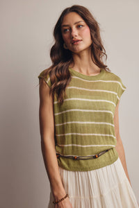 The Harlow Striped Knit Top:Green – Sleeveless Lightweight Sweater Tank