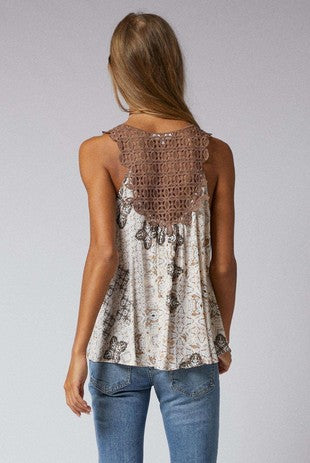 Josie Lace Back Sleeveless Top- Taupe