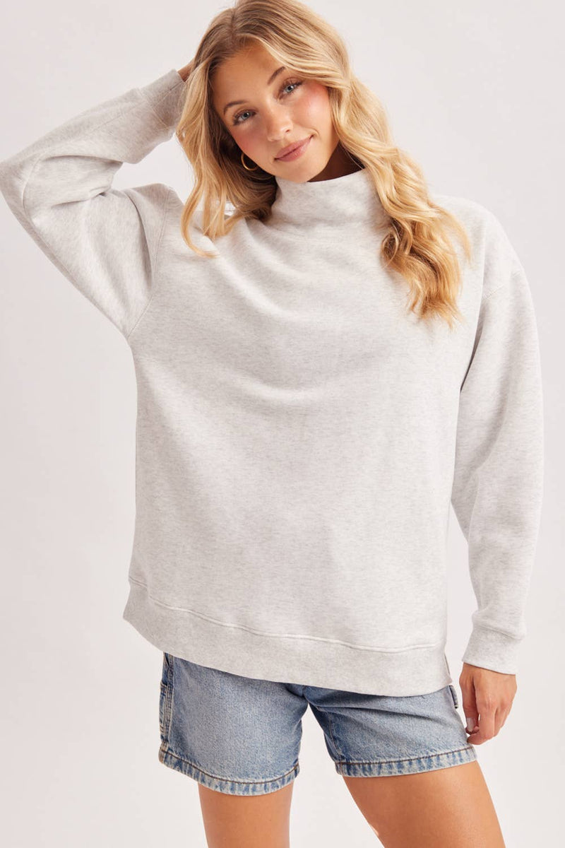 Easy Going Mock Neck Sweatshirt: Grey Marl