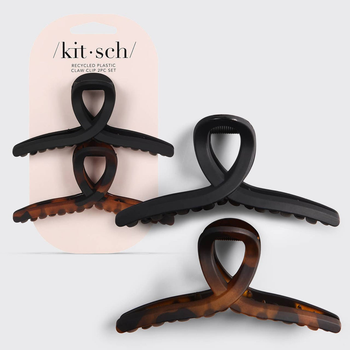 Kitsch Recycled Plastic Large Loop Claw Clips 2pc - Black & Tort