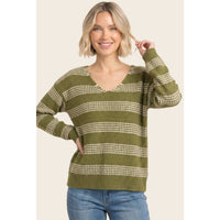 The Maren Olive Stripe Sweater: Matcha Green
