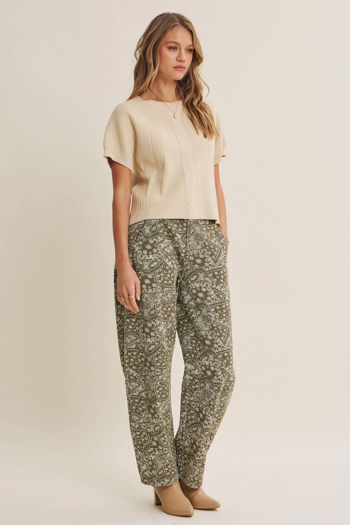 Easy Days Cable Knit Sweater Top: Sandstone