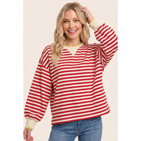 RELAXTED FIT STRIPED SWEATSHIRT: CAMEL / S-M-L-XL(2-2-2-1)
