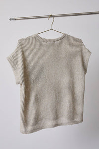The Collins Textured Knit Pocket Top: Natural  – Cuffed Sleeve Crew Neck Everyday Sweater Tee for Women