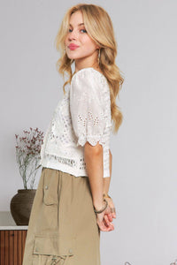 The Savannah Eyelet Lace Crochet Blouse: Ivory