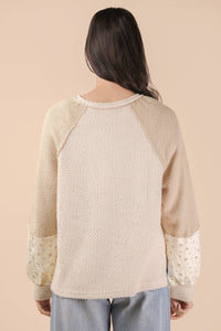Linden Floral Contrast Knit Top: Cream/Oatmeal