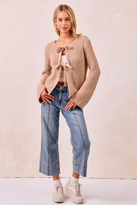 The Tessa Bow-Tie Knit Cardigan – Oatmeal