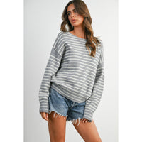Cloud Stripe Crewneck Sweater-BMW8384: NAVY / IVORY / S