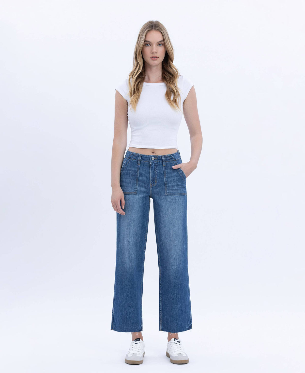 Vervet "Lainey" Utility Pocket Straight Jeans: Dark Wash