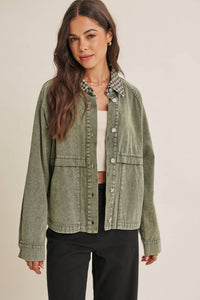 HERITAGE FIELD MINERAL-WASHED COTTON TWILL JACKET: WASHED OLIVE