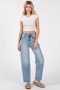Jolene High Rise Barrel Jeans – Light Wash Comfort Denim with Side Seam Detail