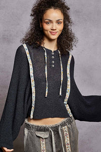 Rosalie Cropped Hooded Knit Sweater – Lightweight Long Sleeve Textured Hoodie Top for Women