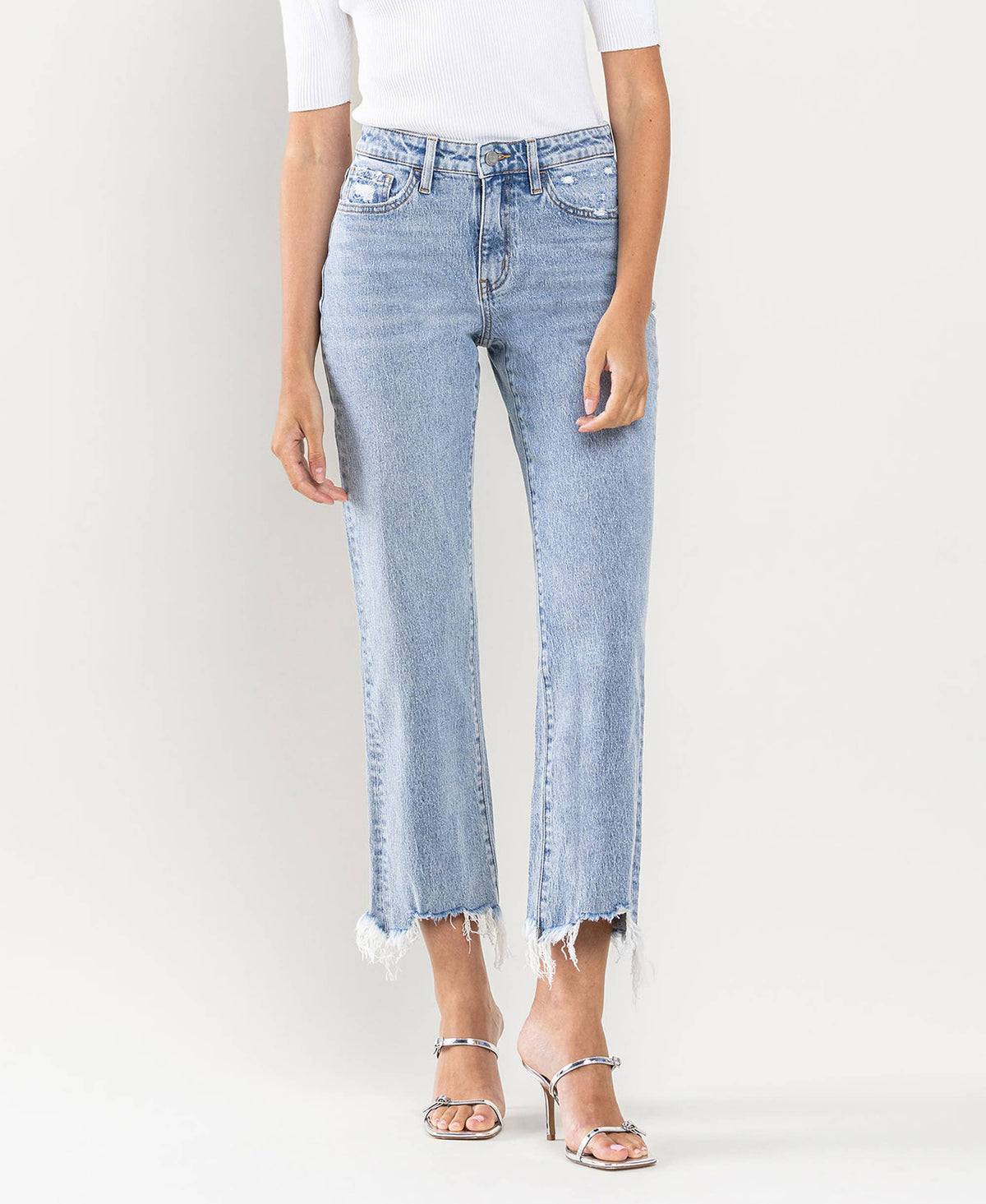 Vervet By Flying Monkey High Rise Distressed Crop Dad Jeans: Light Wash