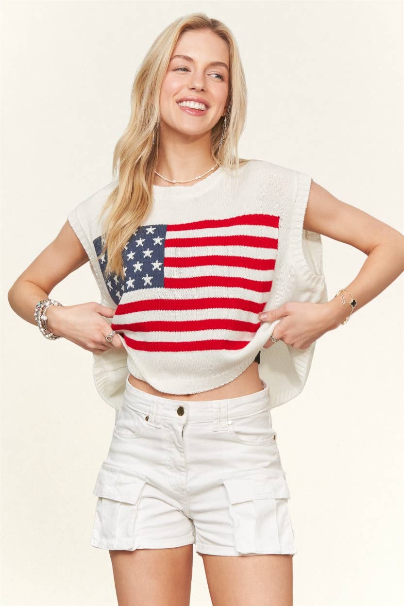 The Liberty Knit Sweater Crop Top: White