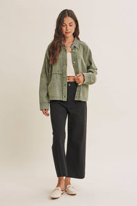 HERITAGE FIELD MINERAL-WASHED COTTON TWILL JACKET: WASHED OLIVE