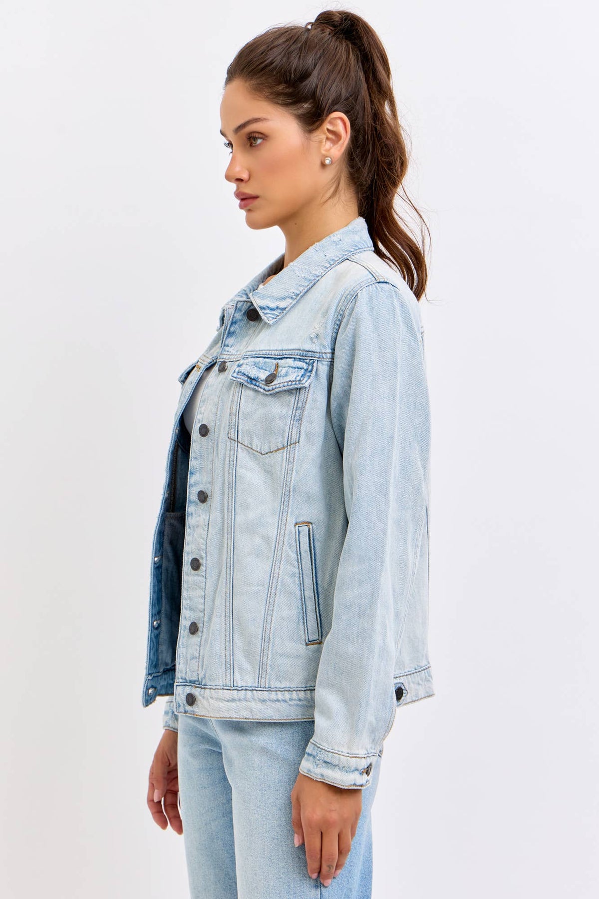 Delilah Oversized Denim Jacket – Women’s Lightweight Distressed Jean Jacket